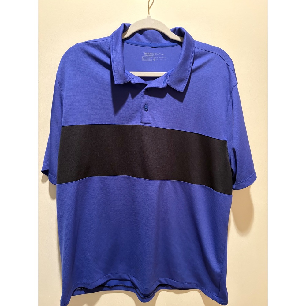Nike Golf Mens Dri-FIT Standard Fit Polo Shirt Blue Black Stripe XL XLG TG FG